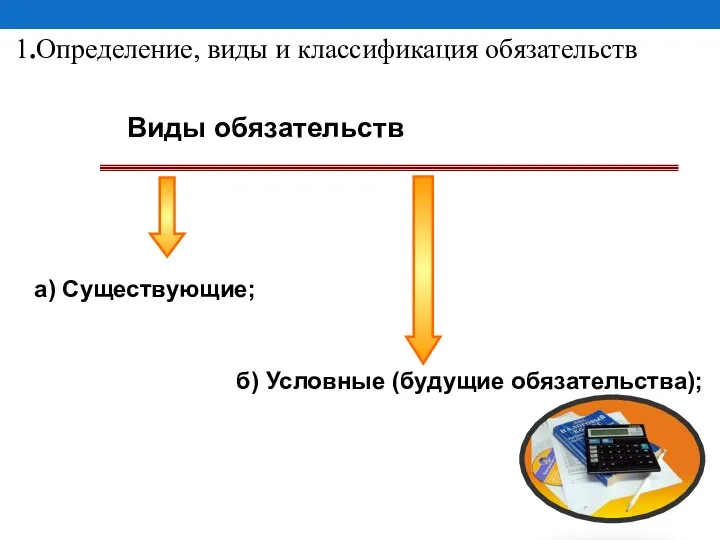 Виды обязательств а) Существующие; б) Условные (будущие обязательства); 1.Определение, виды и классификация обязательств