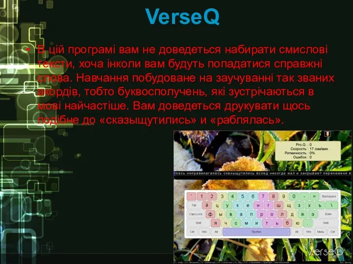 VerseQ В цій програмі вам не доведеться набирати смислові тексти, хоча