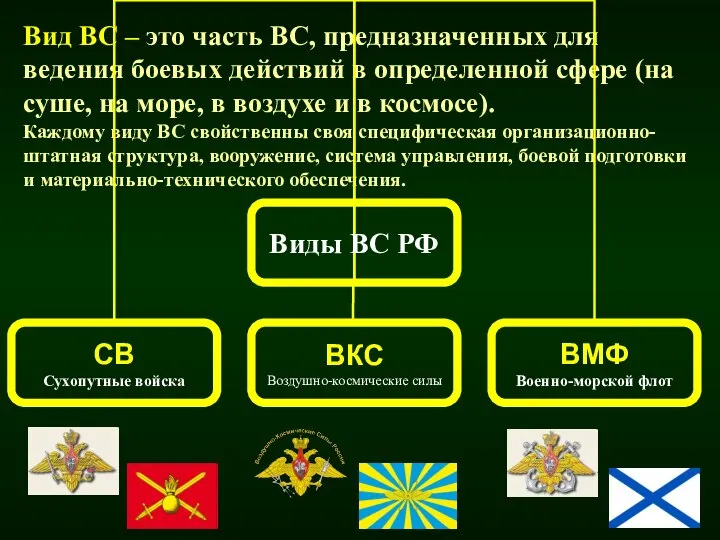 Вид ВС – это часть ВС, предназначенных для ведения боевых действий