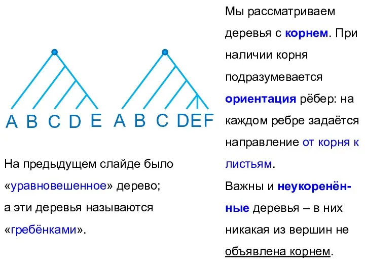 Мы рассматриваем деревья с корнем. При наличии корня подразумевается ориентация рёбер: