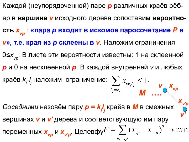 Каждой (неупорядоченной) паре p различных краёв рёб-ер в вершине v исходного