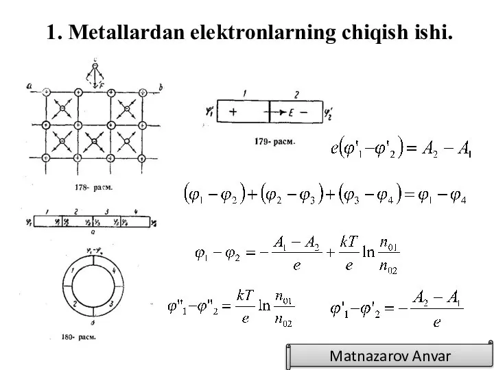 1. Metallardan elektronlarning chiqish ishi. Matnazarov Anvar