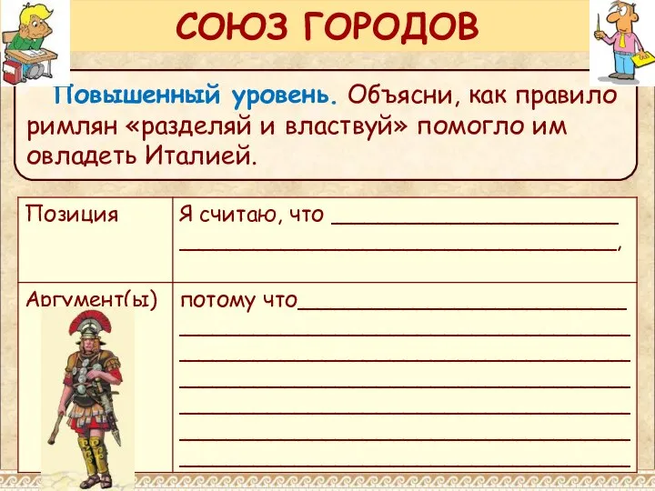 Повышенный уровень. Объясни, как правило римлян «разделяй и властвуй» помогло им овладеть Италией. СОЮЗ ГОРОДОВ