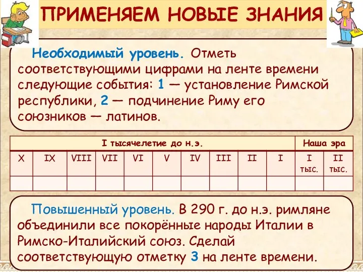 Необходимый уровень. Отметь соответствующими цифрами на ленте времени следующие события: 1