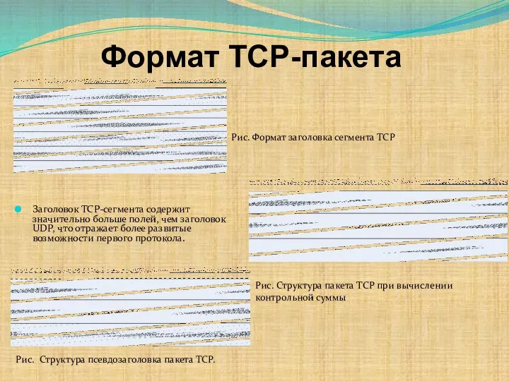 Формат TCP-пакета Заголовок TCP-сегмента содержит значительно больше полей, чем заголовок UDP,