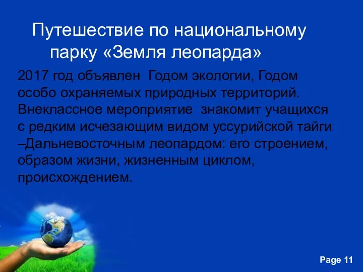 Путешествие по национальному парку «Земля леопарда» 2017 год объявлен Годом экологии,