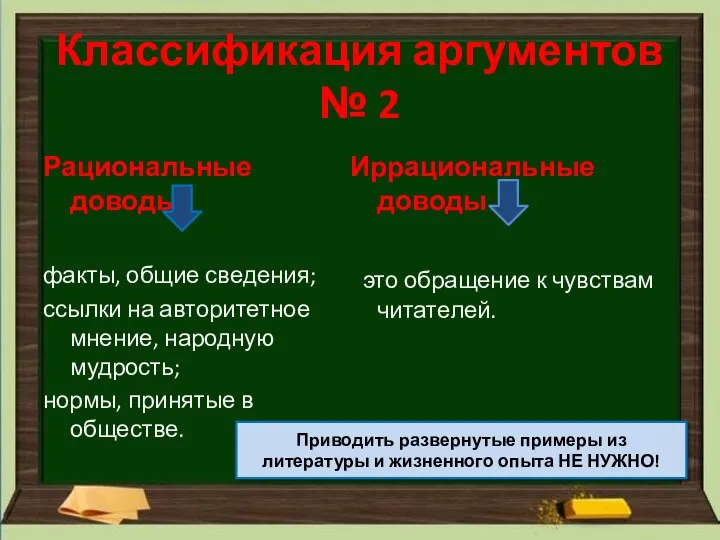 Классификация аргументов № 2 Рациональные доводы факты, общие сведения; ссылки на