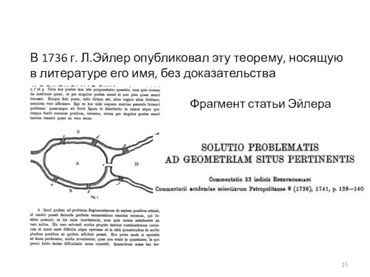 В 1736 г. Л.Эйлер опубликовал эту теорему, носящую в литературе его