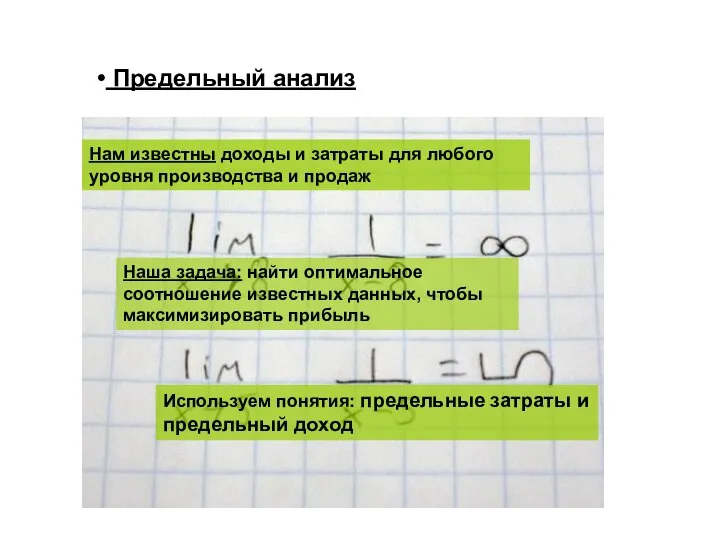 Предельный анализ Нам известны доходы и затраты для любого уровня производства