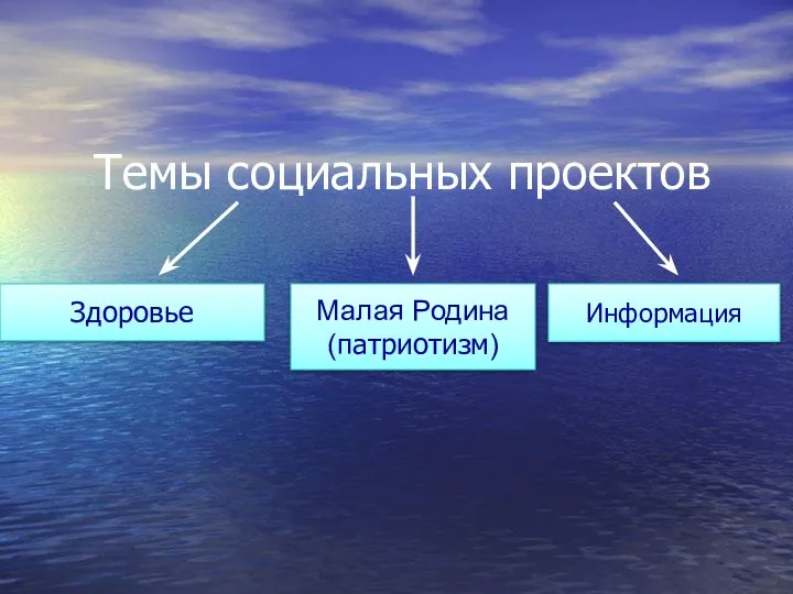 Темы социальных проектов Здоровье Малая Родина (патриотизм) Информация