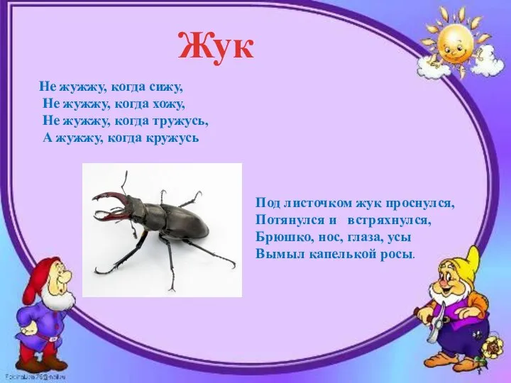 Не жужжу, когда сижу, Не жужжу, когда хожу, Не жужжу, когда