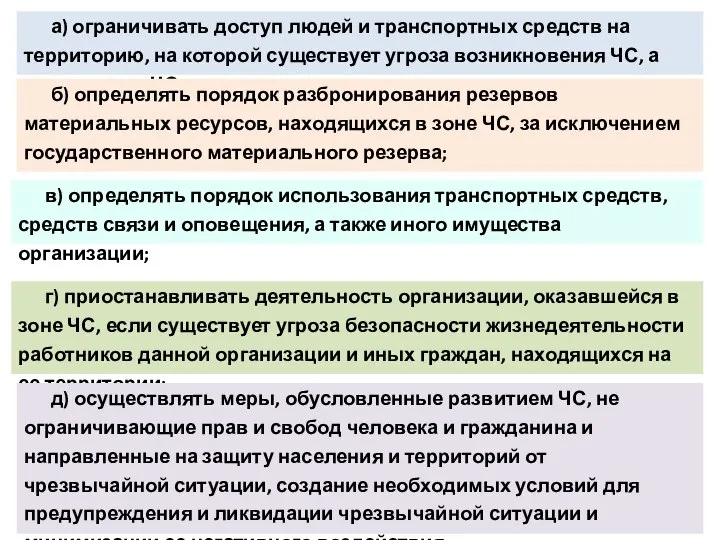 а) ограничивать доступ людей и транспортных средств на территорию, на которой