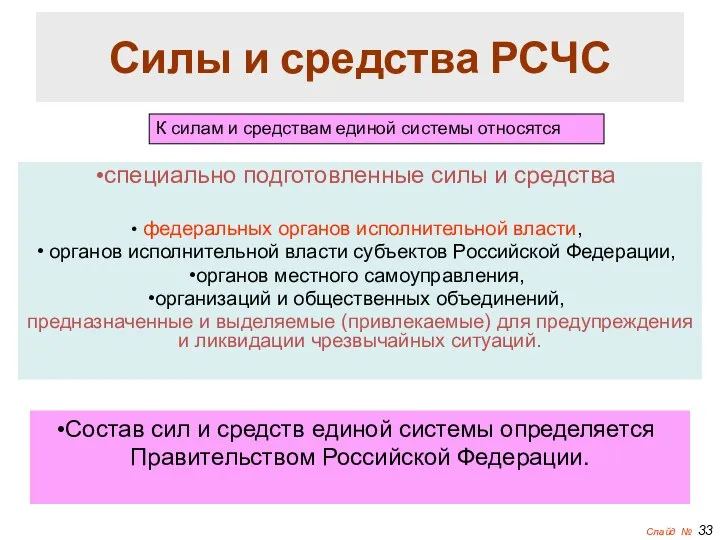 Слайд № Силы и средства РСЧС специально подготовленные силы и средства