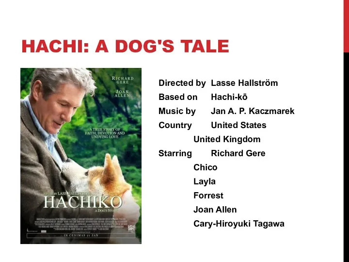 HACHI: A DOG'S TALE Directed by Lasse Hallström Based on Hachi-kō