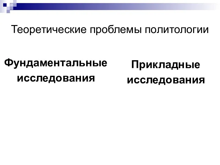 Теоретические проблемы политологии Фундаментальные исследования Прикладные исследования