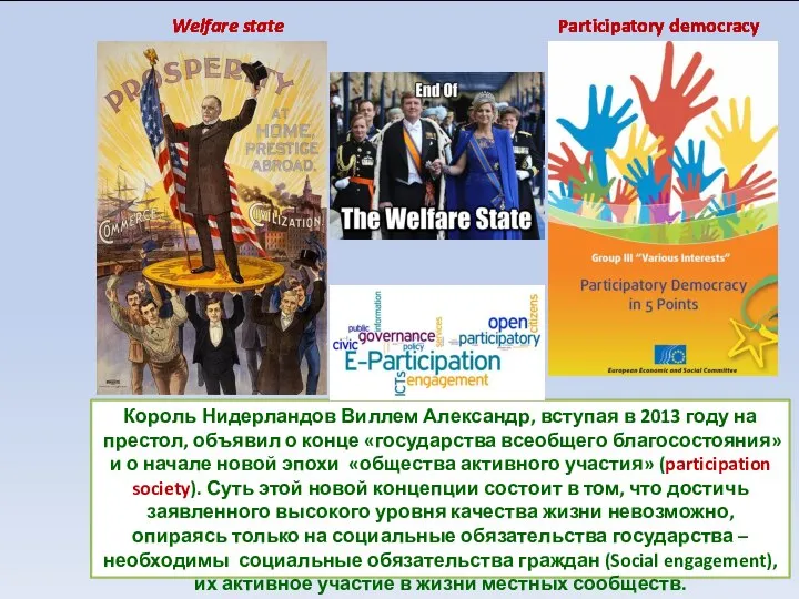Welfare state Participatory democracy Король Нидерландов Виллем Александр, вступая в 2013