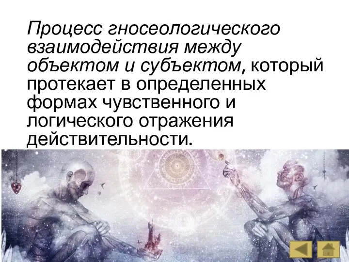 Процесс гносеологического взаимодействия между объектом и субъектом, который протекает в определенных