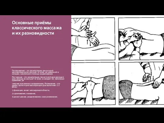 Основные приёмы классического массажа и их разновидности Поглаживание – это манипуляция,