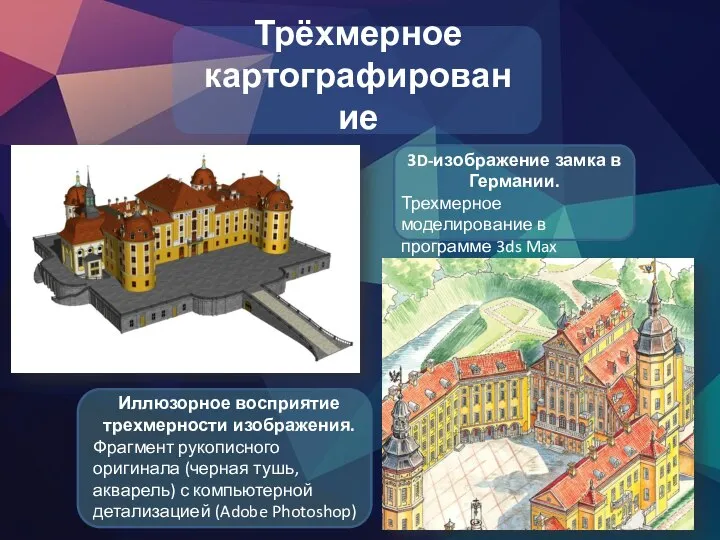 Трёхмерное картографирование Иллюзорное восприятие трехмерности изображения. Фрагмент рукописного оригинала (черная тушь,