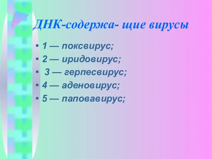 ДНК-содержа- щие вирусы 1 — поксвирус; 2 — иридовирус; 3 —