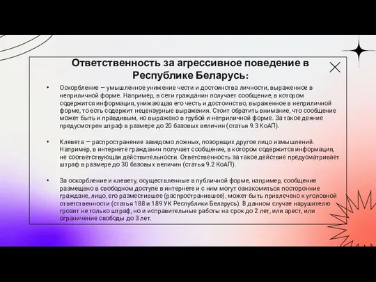 Ответственность за агрессивное поведение в Республике Беларусь: Оскорбление — умышленное унижение