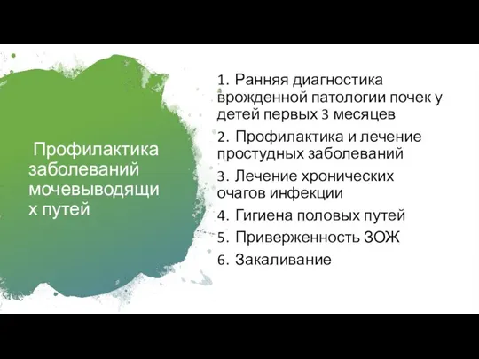 Профилактика заболеваний мочевыводящих путей 1. Ранняя диагностика врожденной патологии почек у