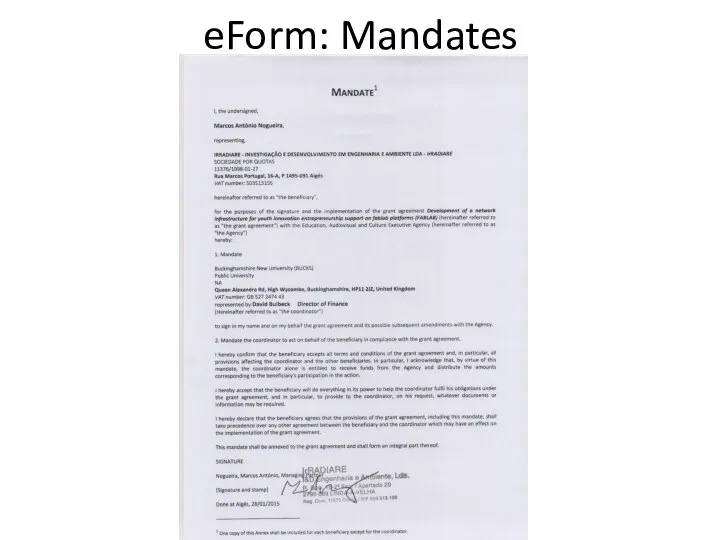 eForm: Mandates