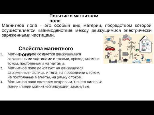 Понятие о магнитном поле Магнитное поле - это особый вид материи,