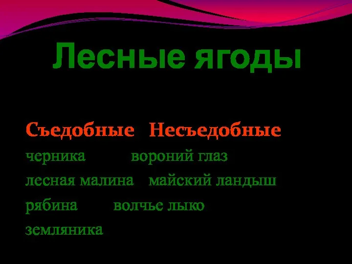 Лесные ягоды Съедобные Несъедобные черника вороний глаз лесная малина майский ландыш рябина волчье лыко земляника