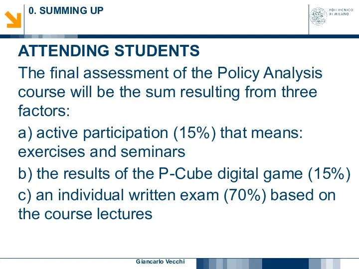 Giancarlo Vecchi 0. SUMMING UP ATTENDING STUDENTS The final assessment of