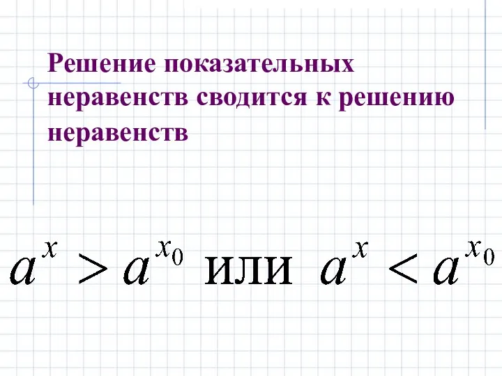 Решение показательных неравенств сводится к решению неравенств