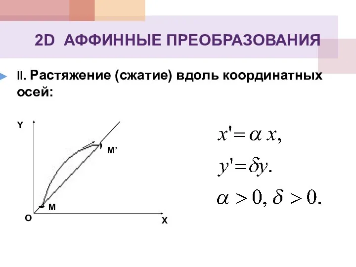 2D АФФИННЫЕ ПРЕОБРАЗОВАНИЯ II. Растяжение (сжатие) вдоль координатных осей: