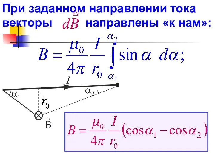 При заданном направлении тока векторы направлены «к нам»: