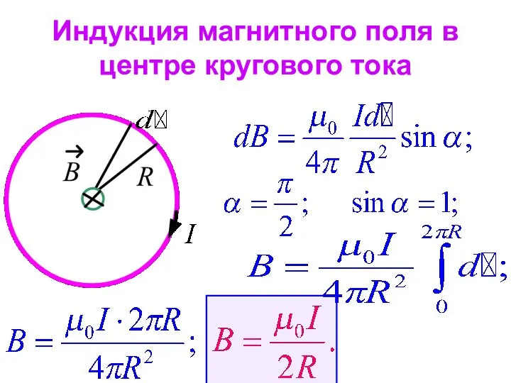 Индукция магнитного поля в центре кругового тока