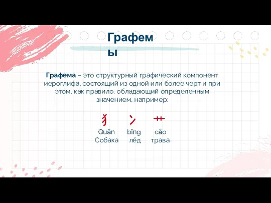 Графема – это структурный графический компонент иероглифа, состоящий из одной или