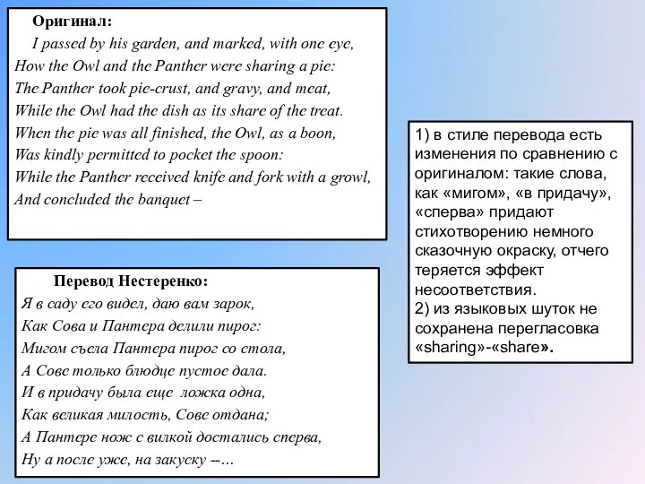 Оригинал: I passed by his garden, and marked, with one eye,