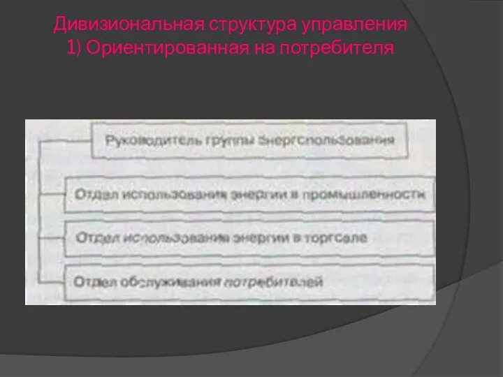 Дивизиональная структура управления 1) Ориентированная на потребителя