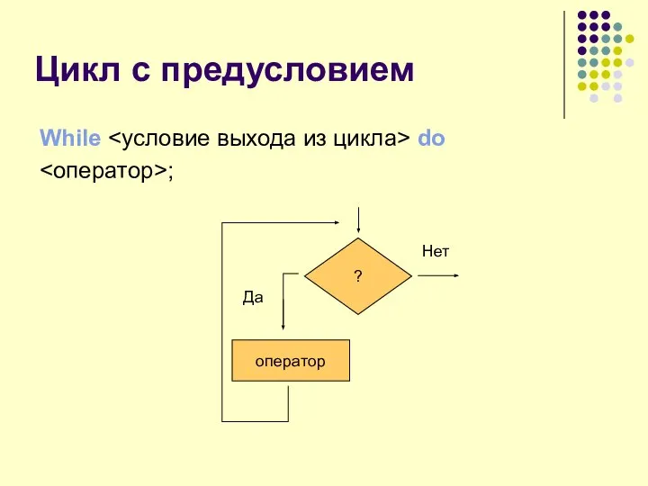 Цикл с предусловием While do ;