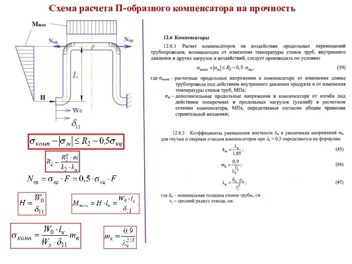 Схема расчета П-образного компенсатора на прочность