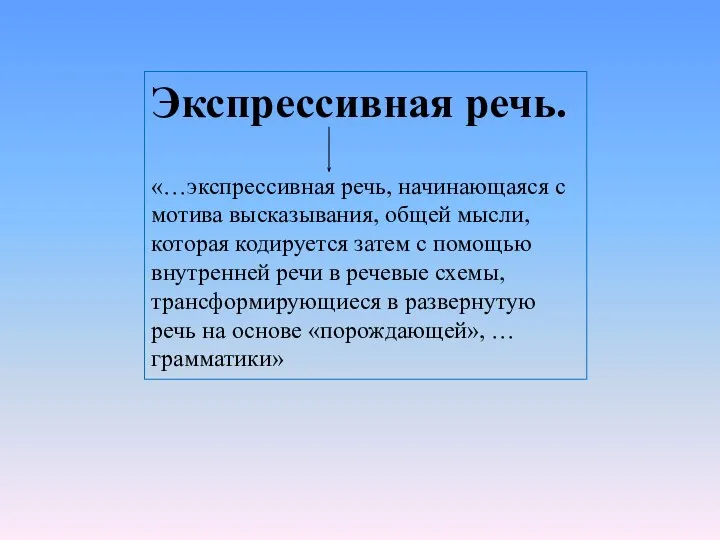 Экспрессивная речь. «…экспрессивная речь, начинающаяся с мотива высказывания, общей мысли, которая