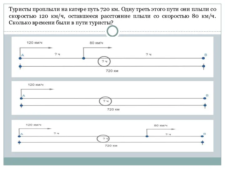 Туристы проплыли на катере путь 720 км. Одну треть этого пути