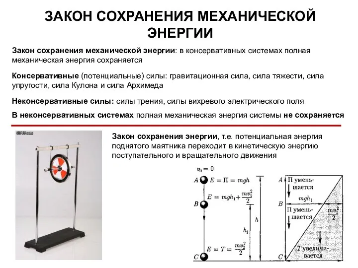 Консервативные (потенциальные) силы: гравитационная сила, сила тяжести, сила упругости, сила Кулона