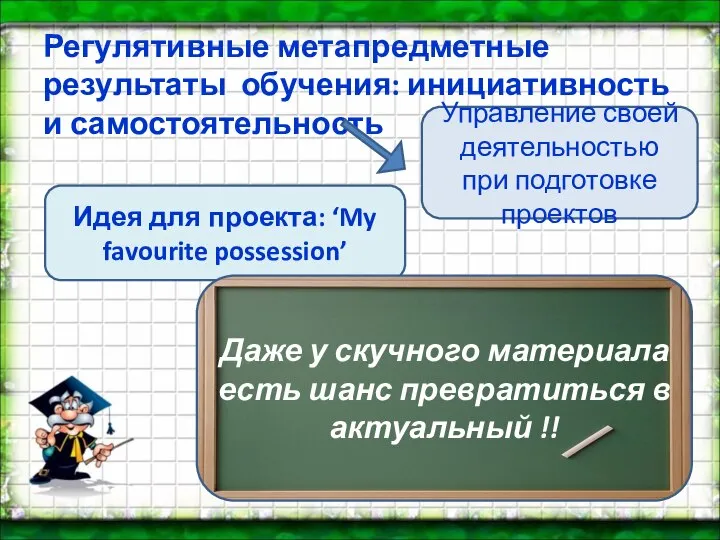 Регулятивные метапредметные результаты обучения: инициативность и самостоятельность Управление своей деятельностью при