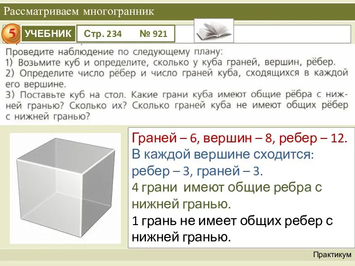 Рассматриваем многогранник Практикум Граней – 6, вершин – 8, ребер –