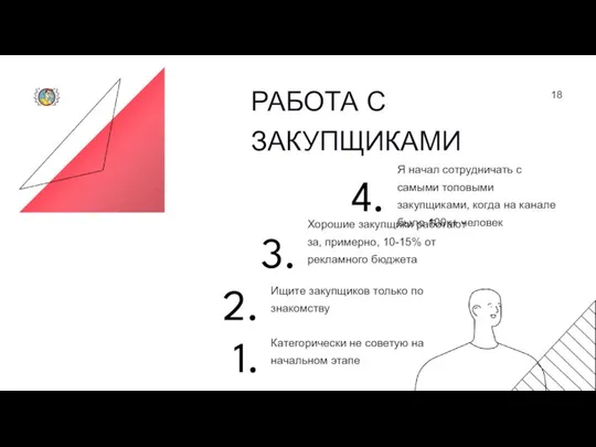 РАБОТА С ЗАКУПЩИКАМИ 18 1. Категорически не советую на начальном этапе