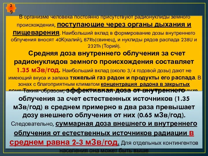 В организме человека постоянно присутствуют радионуклиды земного происхождения, поступающие через органы