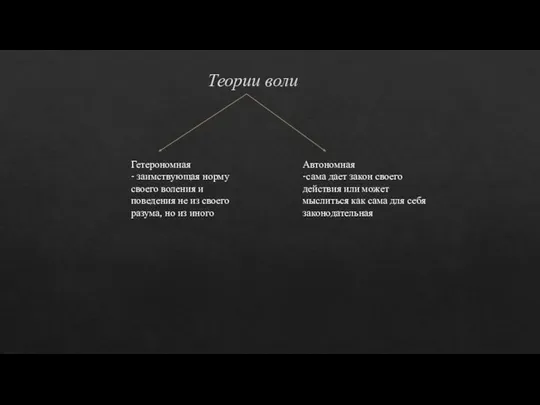 Теории воли Гетерономная - заимствующая норму своего воления и поведения не