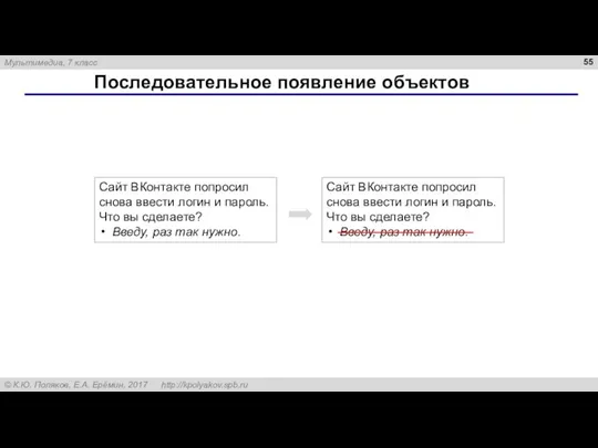 Последовательное появление объектов Сайт ВКонтакте попросил снова ввести логин и пароль.