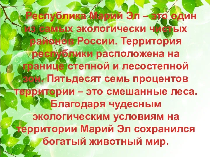 Республика Марий Эл – это один из самых экологически чистых районов