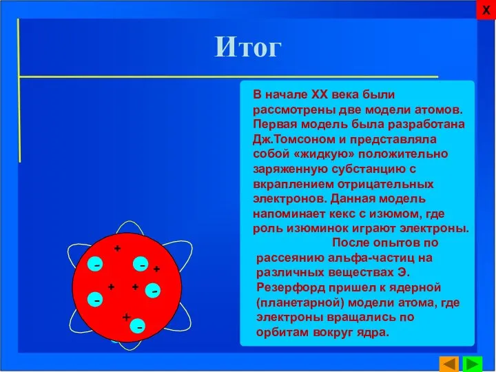 Итог В начале ХХ века были рассмотрены две модели атомов. Первая